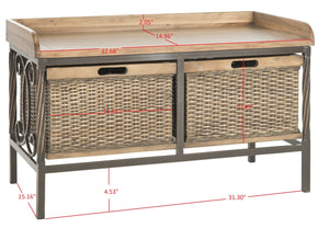 Safavieh Noah Stylish Wooden Storage Bench With 2 Woven Baskets For Entryway, Mudroom, Or Living Room Use Antique Pewter/Medium Oak AMH6528C