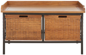 Safavieh Noah Stylish Wooden Storage Bench With 2 Woven Baskets For Entryway, Mudroom, Or Living Room Use Antique Pewter/Medium Oak AMH6528C