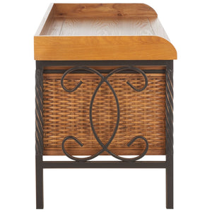 Safavieh Noah Stylish Wooden Storage Bench With 2 Woven Baskets For Entryway, Mudroom, Or Living Room Use Antique Pewter/Medium Oak AMH6528C