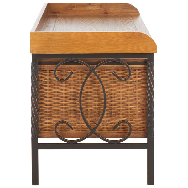 Safavieh Noah Stylish Wooden Storage Bench With 2 Woven Baskets For Entryway, Mudroom, Or Living Room Use Antique Pewter/Medium Oak AMH6528C
