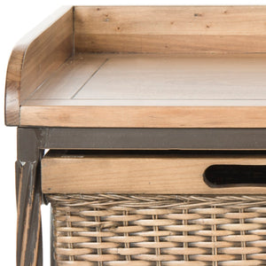 Safavieh Noah Stylish Wooden Storage Bench With 2 Woven Baskets For Entryway, Mudroom, Or Living Room Use Antique Pewter/Medium Oak AMH6528C