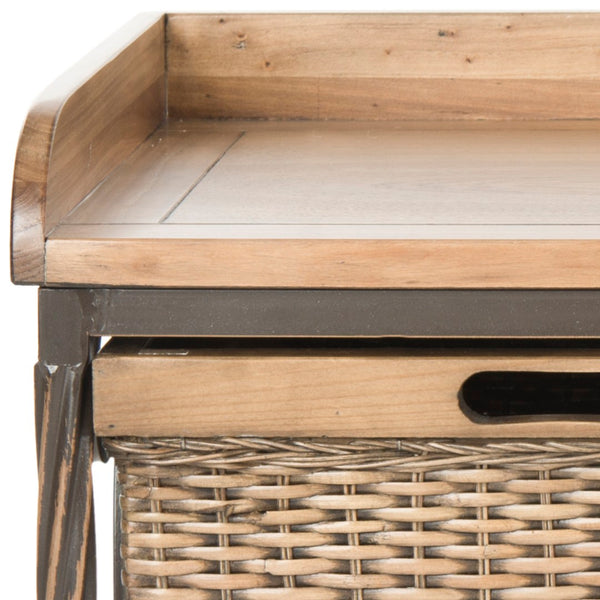 Safavieh Noah Stylish Wooden Storage Bench With 2 Woven Baskets For Entryway, Mudroom, Or Living Room Use Antique Pewter/Medium Oak AMH6528C