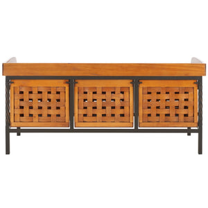 Safavieh Isaac Rustic Wooden Storage Bench With Iron Frame For Entryway Organization And Style Honey Oak AMH6530A
