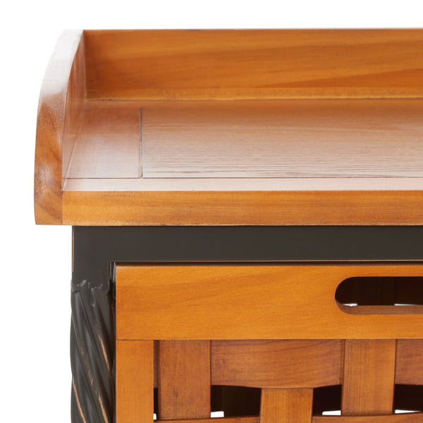 Safavieh Isaac Rustic Wooden Storage Bench With Iron Frame For Entryway Organization And Style Honey Oak AMH6530A