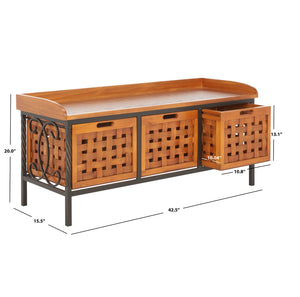 Safavieh Isaac Rustic Wooden Storage Bench With Iron Frame For Entryway Organization And Style Honey Oak AMH6530A