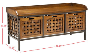 Safavieh Isaac Rustic Wooden Storage Bench With Iron Frame For Entryway Organization And Style Honey Oak AMH6530A