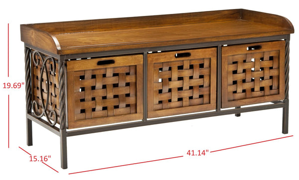 Safavieh Isaac Rustic Wooden Storage Bench With Iron Frame For Entryway Organization And Style Honey Oak AMH6530A