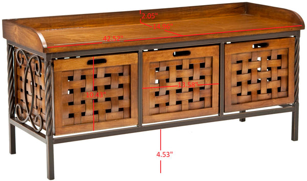 Safavieh Isaac Rustic Wooden Storage Bench With Iron Frame For Entryway Organization And Style Honey Oak AMH6530A