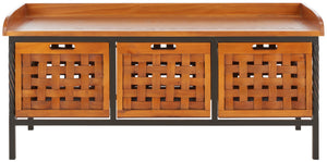 Safavieh Isaac Rustic Wooden Storage Bench With Iron Frame For Entryway Organization And Style Honey Oak AMH6530A