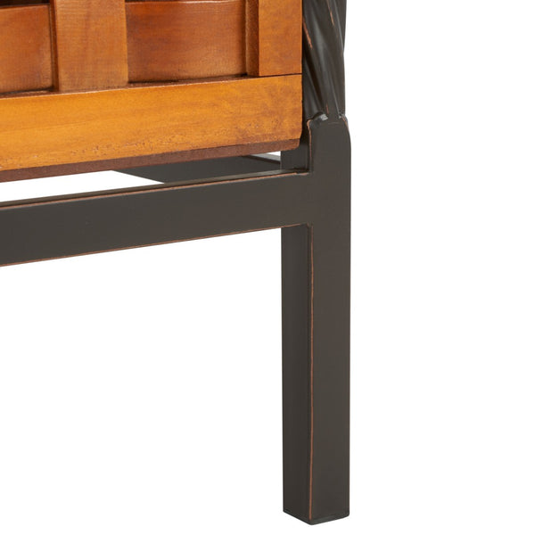 Safavieh Isaac Rustic Wooden Storage Bench With Iron Frame For Entryway Organization And Style Honey Oak AMH6530A