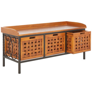 Safavieh Isaac Rustic Wooden Storage Bench With Iron Frame For Entryway Organization And Style Honey Oak AMH6530A