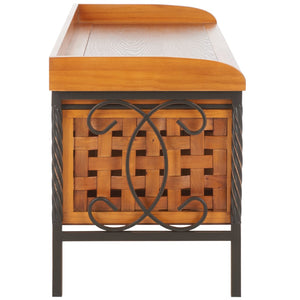 Safavieh Isaac Rustic Wooden Storage Bench With Iron Frame For Entryway Organization And Style Honey Oak AMH6530A