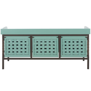 Safavieh Isaac Rustic Wooden Storage Bench With Iron Frame For Entryway Organization And Style Dusty Green AMH6530B