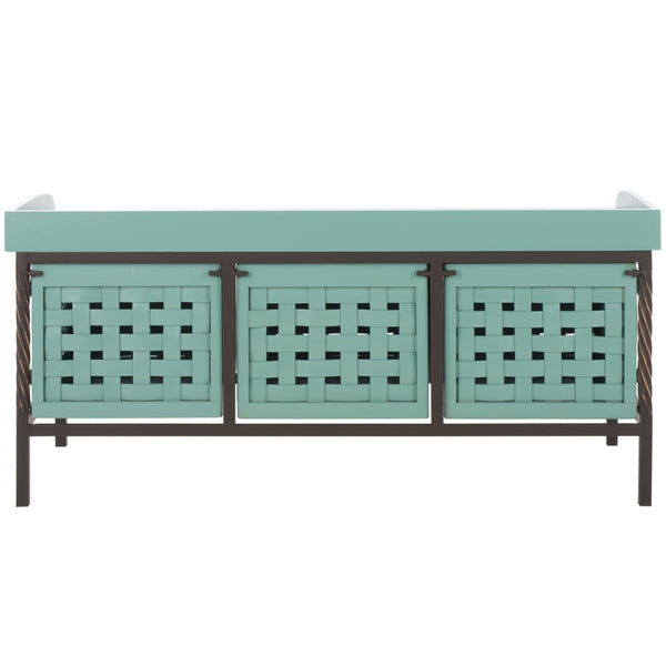 Safavieh Isaac Rustic Wooden Storage Bench With Iron Frame For Entryway Organization And Style Dusty Green AMH6530B