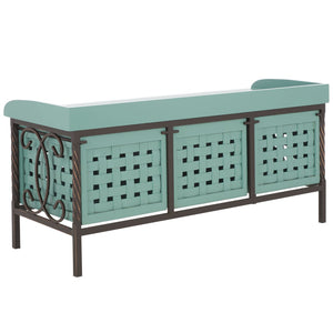 Safavieh Isaac Rustic Wooden Storage Bench With Iron Frame For Entryway Organization And Style Dusty Green AMH6530B