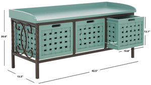 Safavieh Isaac Rustic Wooden Storage Bench With Iron Frame For Entryway Organization And Style Dusty Green AMH6530B