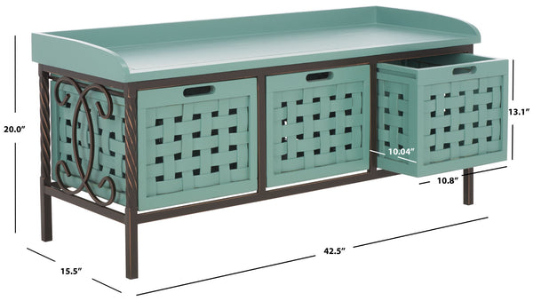 Safavieh Isaac Rustic Wooden Storage Bench With Iron Frame For Entryway Organization And Style Dusty Green AMH6530B
