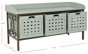 Safavieh Isaac Rustic Wooden Storage Bench With Iron Frame For Entryway Organization And Style Dusty Green AMH6530B
