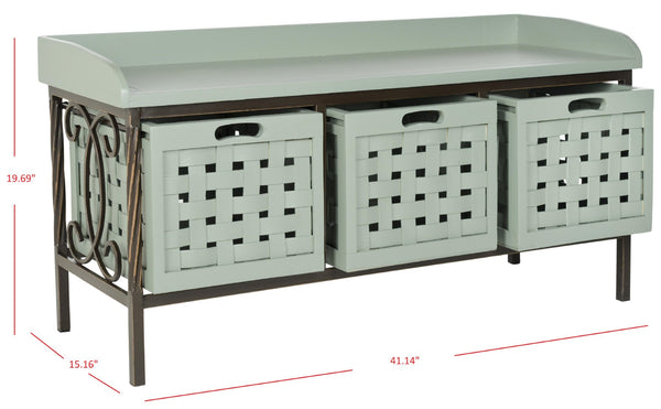 Safavieh Isaac Rustic Wooden Storage Bench With Iron Frame For Entryway Organization And Style Dusty Green AMH6530B