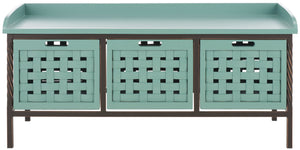 Safavieh Isaac Rustic Wooden Storage Bench With Iron Frame For Entryway Organization And Style Dusty Green AMH6530B