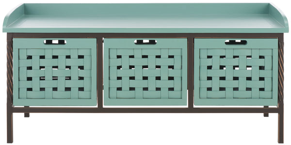 Safavieh Isaac Rustic Wooden Storage Bench With Iron Frame For Entryway Organization And Style Dusty Green AMH6530B