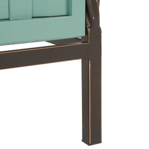 Safavieh Isaac Rustic Wooden Storage Bench With Iron Frame For Entryway Organization And Style Dusty Green AMH6530B