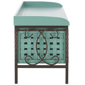 Safavieh Isaac Rustic Wooden Storage Bench With Iron Frame For Entryway Organization And Style Dusty Green AMH6530B