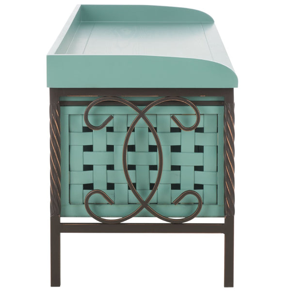 Safavieh Isaac Rustic Wooden Storage Bench With Iron Frame For Entryway Organization And Style Dusty Green AMH6530B