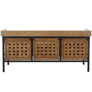 Safavieh Isaac Rustic Wooden Storage Bench With Iron Frame For Entryway Organization And Style Oak AMH6530E