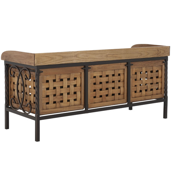 Safavieh Isaac Rustic Wooden Storage Bench With Iron Frame For Entryway Organization And Style Oak AMH6530E