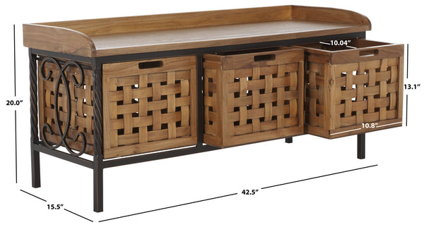 Safavieh Isaac Rustic Wooden Storage Bench With Iron Frame For Entryway Organization And Style Oak AMH6530E
