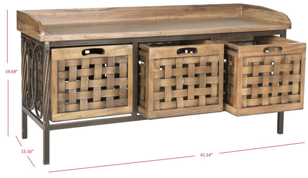 Safavieh Isaac Rustic Wooden Storage Bench With Iron Frame For Entryway Organization And Style Oak AMH6530E