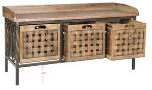 Safavieh Isaac Rustic Wooden Storage Bench With Iron Frame For Entryway Organization And Style Oak AMH6530E