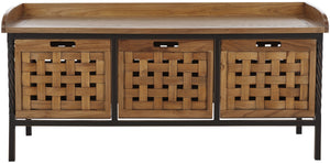 Safavieh Isaac Rustic Wooden Storage Bench With Iron Frame For Entryway Organization And Style Oak AMH6530E