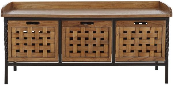 Safavieh Isaac Rustic Wooden Storage Bench With Iron Frame For Entryway Organization And Style Oak AMH6530E