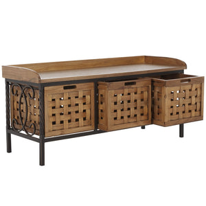 Safavieh Isaac Rustic Wooden Storage Bench With Iron Frame For Entryway Organization And Style Oak AMH6530E