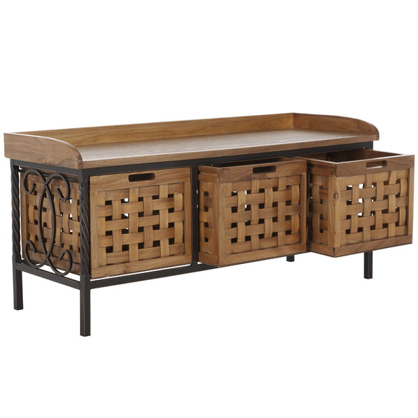 Safavieh Isaac Rustic Wooden Storage Bench With Iron Frame For Entryway Organization And Style Oak AMH6530E