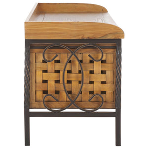 Safavieh Isaac Rustic Wooden Storage Bench With Iron Frame For Entryway Organization And Style Oak AMH6530E