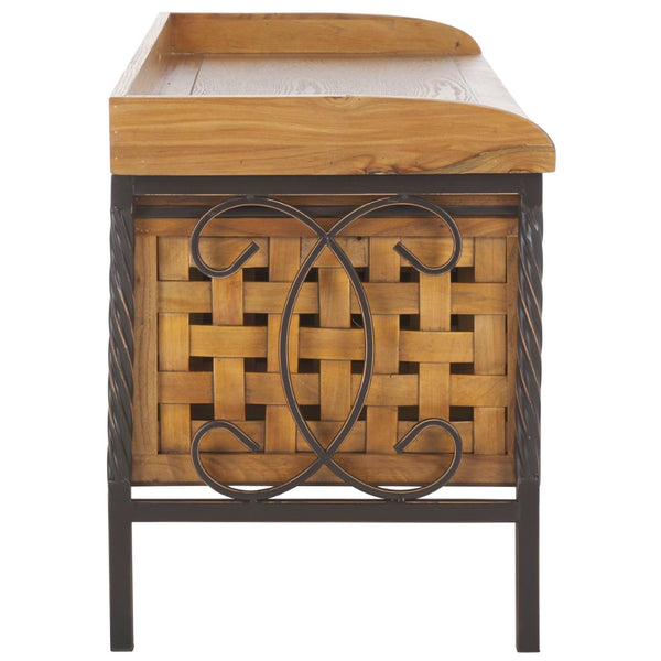 Safavieh Isaac Rustic Wooden Storage Bench With Iron Frame For Entryway Organization And Style Oak AMH6530E