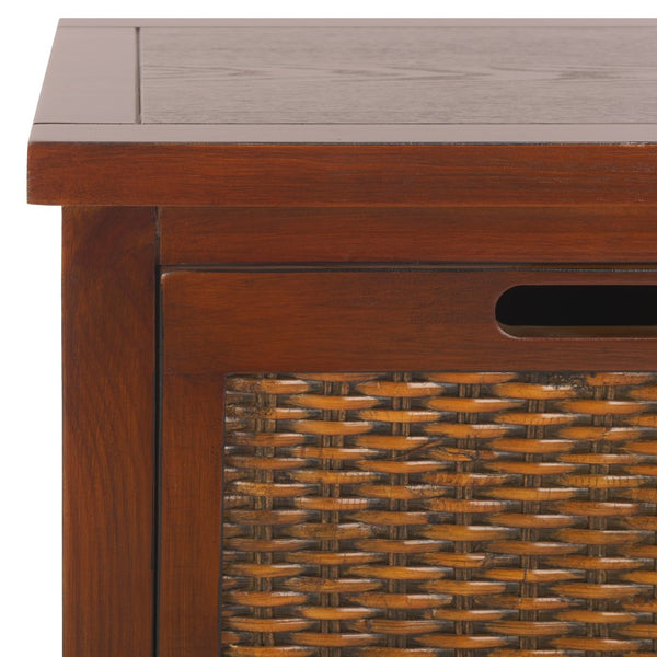 Safavieh Jonah Two-Drawer End Table: Elegant British Colonial Accent With Woven Panels & Compact Design Walnut AMH6531A