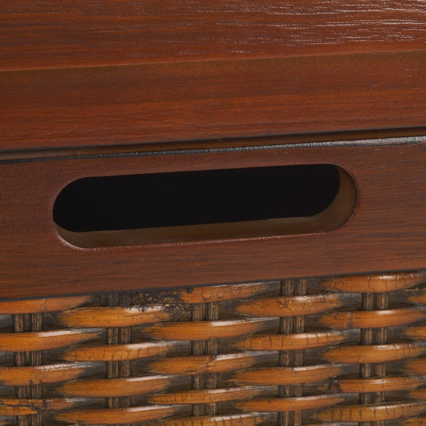 Safavieh Jonah Two-Drawer End Table: Elegant British Colonial Accent With Woven Panels & Compact Design Walnut AMH6531A