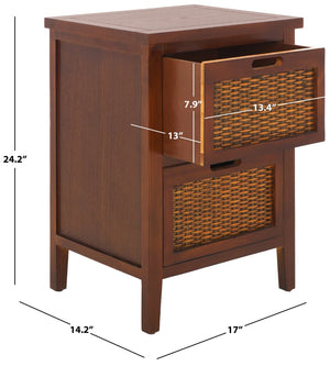 Safavieh Jonah Two-Drawer End Table: Elegant British Colonial Accent With Woven Panels & Compact Design Walnut AMH6531A