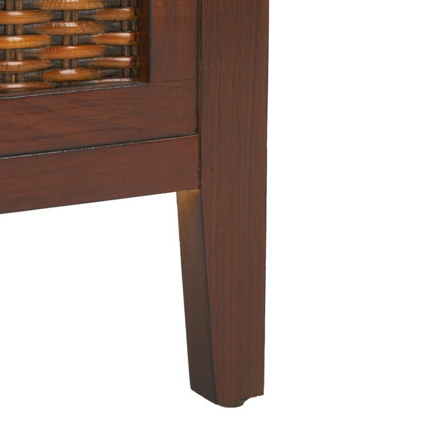 Safavieh Jonah Two-Drawer End Table: Elegant British Colonial Accent With Woven Panels & Compact Design Walnut AMH6531A