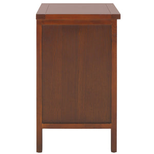 Safavieh Jonah Two-Drawer End Table: Elegant British Colonial Accent With Woven Panels & Compact Design Walnut AMH6531A