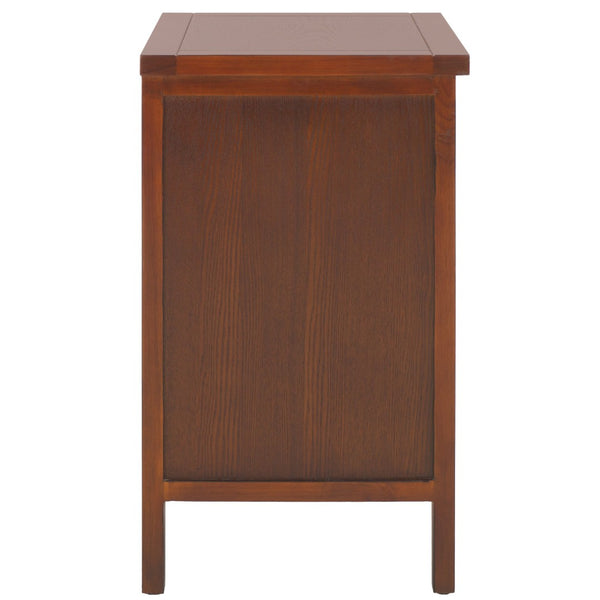 Safavieh Jonah Two-Drawer End Table: Elegant British Colonial Accent With Woven Panels & Compact Design Walnut AMH6531A