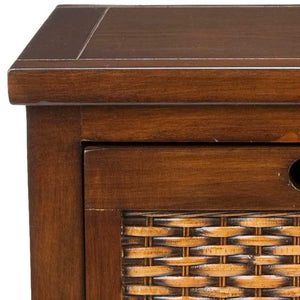Safavieh Jonah Two-Drawer End Table: Elegant British Colonial Accent With Woven Panels & Compact Design Walnut AMH6531A