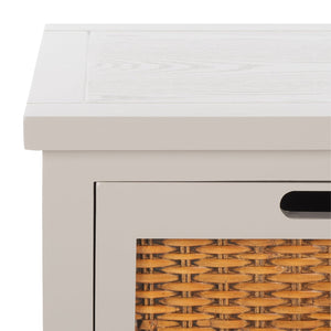 Safavieh Jonah Two-Drawer End Table: Elegant British Colonial Accent With Woven Panels & Compact Design Grey AMH6531C