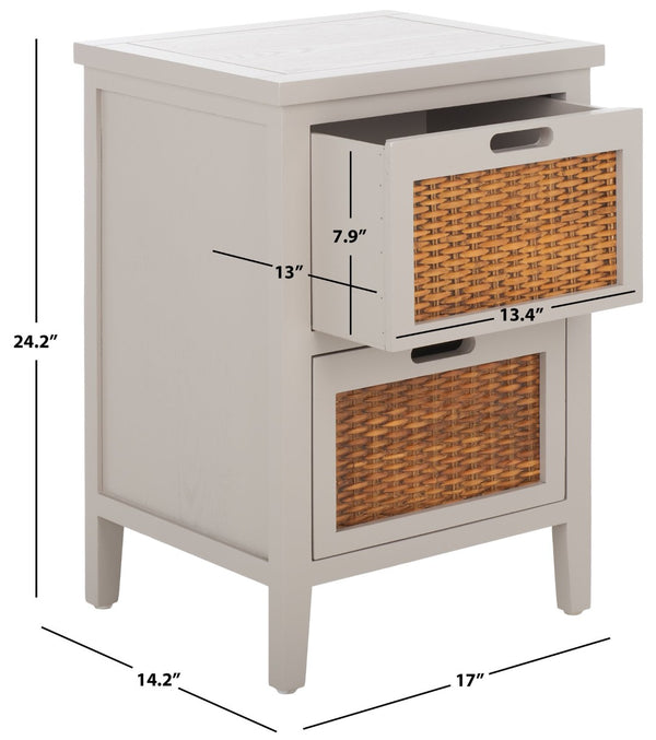 Safavieh Jonah Two-Drawer End Table: Elegant British Colonial Accent With Woven Panels & Compact Design Grey AMH6531C