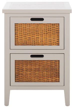 Safavieh Jonah Two-Drawer End Table: Elegant British Colonial Accent With Woven Panels & Compact Design Grey AMH6531C