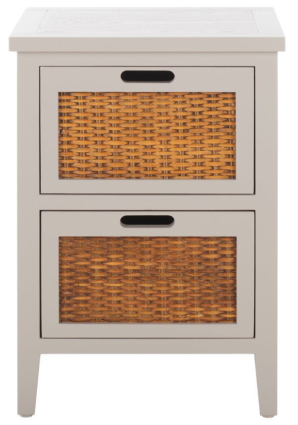 Safavieh Jonah Two-Drawer End Table: Elegant British Colonial Accent With Woven Panels & Compact Design Grey AMH6531C